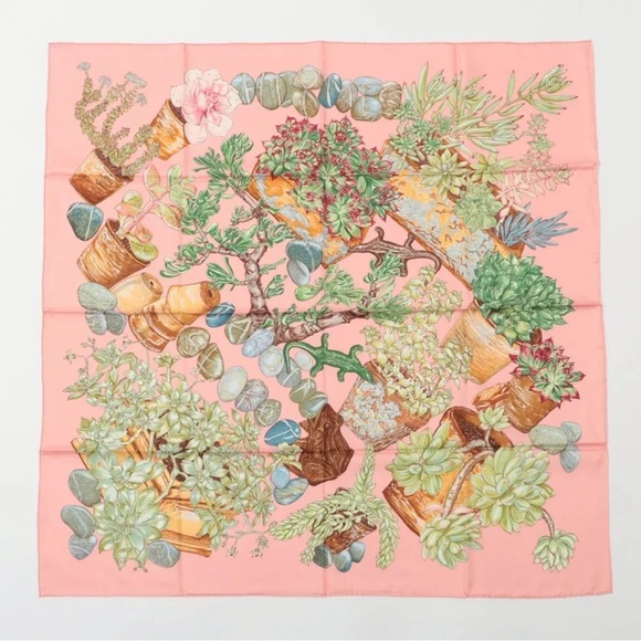 Hermes Accessories - Hermes Silk Jardin Secret Scarf 90 Pink BNIB